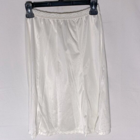 Vintage French Maid White Satiny Nylon Midi Slip Skirt Slip Lingerie M - Picture 10 of 11